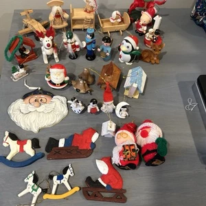 Christmas Ornaments Random Lot Flocked/Plastic/Wood/etc 32 Pc - Picture 1 of 9