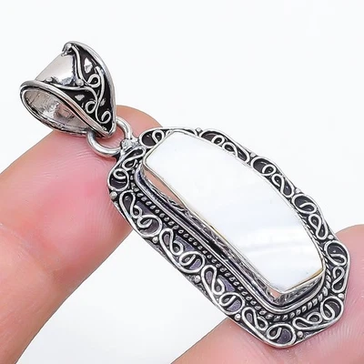 Perlmutt Edelstein Anhänger Handarbeit Unikat Geschenk Vintage Schmuck 2 Zoll... - Bild 1 von 4