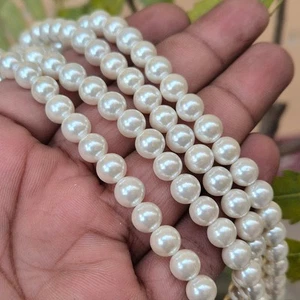 1 cuerda, 10 mm, cuentas de perlas redondas blancas apagadas - Imagen 1 de 8