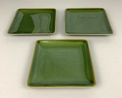 Crate & Barrel Green Serving 3 Piece Set Ceramic Glazed Appetizer 6"x6" - Image 1 of 4