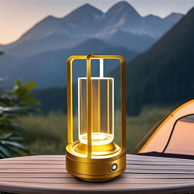 Rechargeable Outdoor Table Lamp 4000mAh Battery Cordless Crystal Lantern Gold - Image 1 of 4