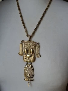 1970s Alan Dog Pendant Necklace Statement Articulated Vintage Signed Goldtone - Picture 1 of 13