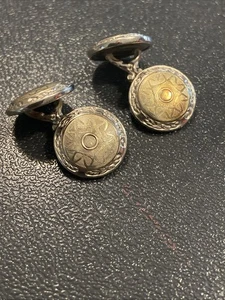 Vintage HWK CO. BELAIS Cuff Links With 14K white Gold Fronts Talon Grips. - Picture 1 of 7