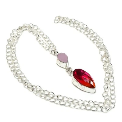 Bi-Colore Tormalina, Calcedonio 925 Argento Sterling Gioielli Collana 45.7cm - Immagine 1 di 4