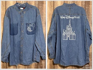 Vintage Custom Walt Disney World Denim Shirt Button Up 2-sided Womens Oversized - Picture 1 of 9