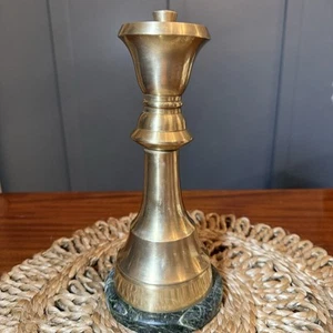 Brass & Marble Chess Queen Bookend Paperweight – 9.5” Vintage Castle Core Decor - Picture 1 of 10