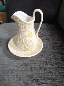 Ceramic Pitcher And Plate Set With Raised Flower Design Plate Diameter 18cm ... - Picture 1 of 13