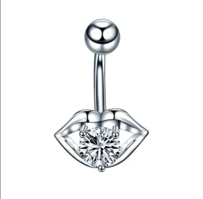 Piercing Ombelico a Curvo Acciaio Banana con Bocca Labbra cristallo Donna Ragazz - Immagine 1 di 2