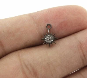 Pequeño colgante de sol de plata esterlina 925 con diamantes pavimentados hallazgos adicionales. - Imagen 1 de 12