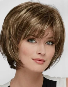 Honey Drizzle Layered Short Bob Cut Hair Blend Heat Ok Perücken Frauen Natur - Bild 1 von 5