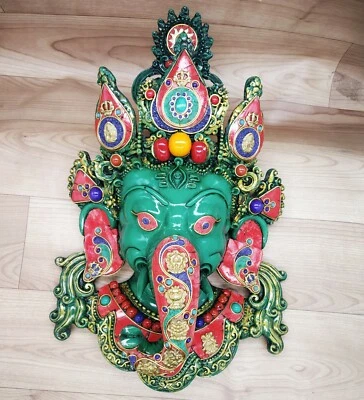 Ganesha Mask 16" with Gemstone Work Wall hanging Sculpture wall Decor Religious - Image 1 of 4