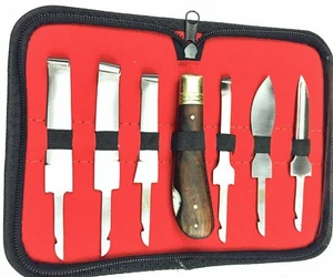 Hufmesser Rinnmesser SET Huf Etui Klauenmesser auswechselbar Holzgriff - Picture 1 of 3