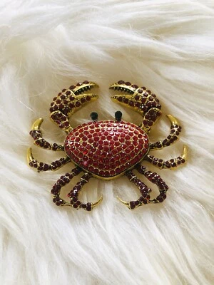 Brosche Krabbe gross Strass rot - goldfarben sehr süss! Neu  - Bild 1 von 4