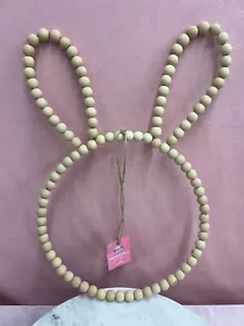 Wooden Beaded Wreath Door Wall Decor Easter Bunny Head Farmhouse Sign 18” - Picture 1 of 3