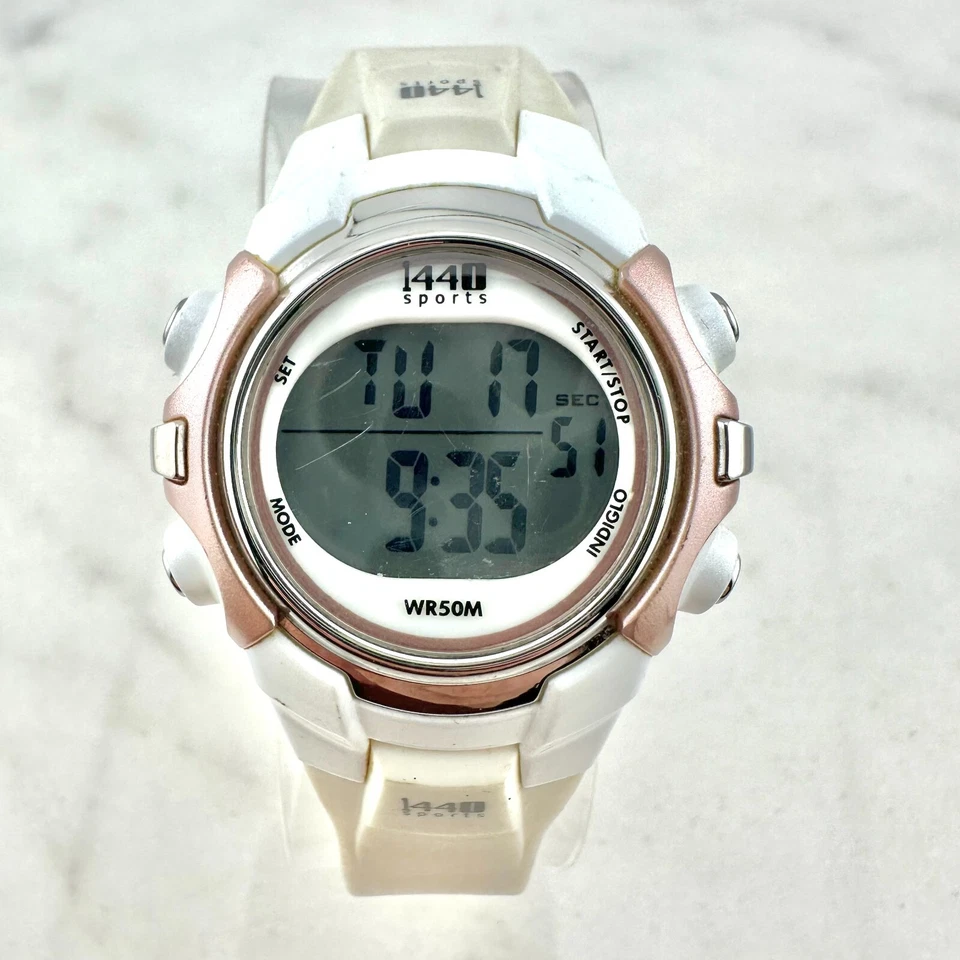 Ladies Timex 1440 Sports Indiglo T5G881 Digital Quartz White Watch - New Battery - Image 1 of 4