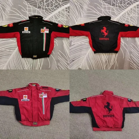 Unisex Kids F1 Team Racing Ferrari Jacket Stripe Embroidery Cotton Padded Cover
