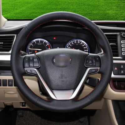 Cubierta de volante de coche de cuero negro puntada roja para Toyota Highlander 2015 Foto 1 de 4