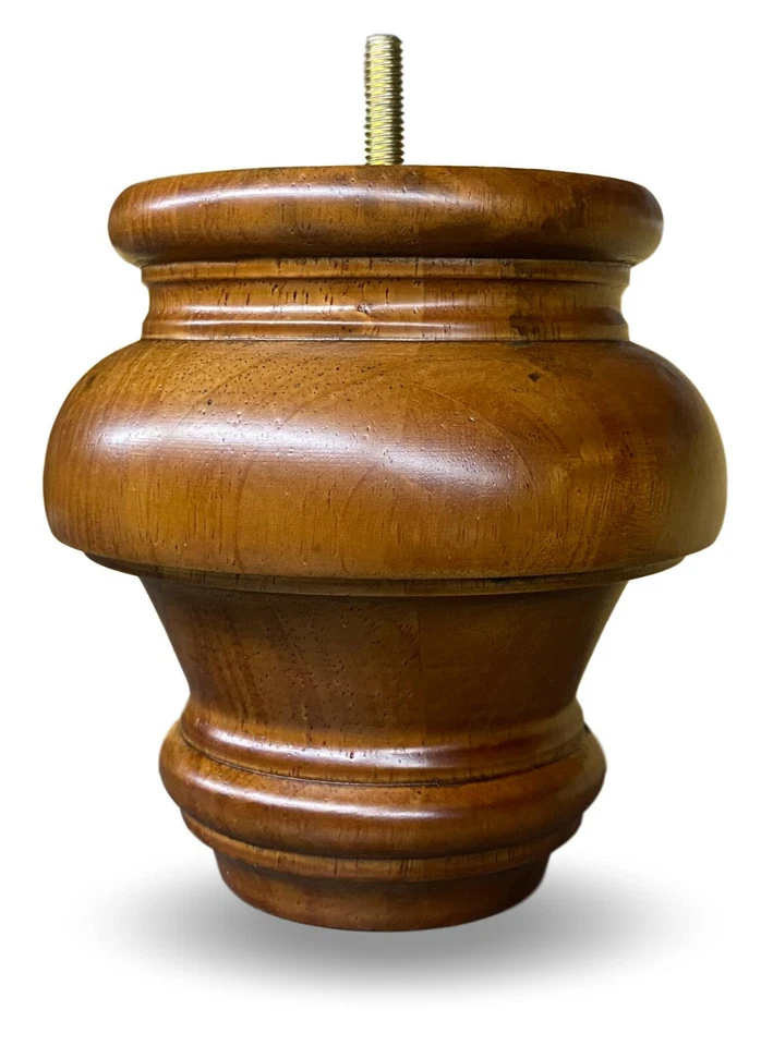 5" Solid Wood Turned Round Bun Legs Medium Walnut Finish 5/16" Bolt - Set of 4 - Image 1 of 1