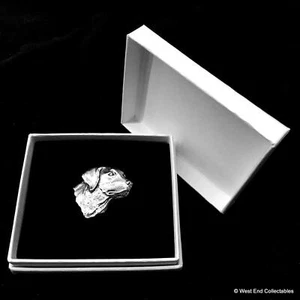 Labrador Retriever Head Dog Silver Pewter Brooch Gift Box British Made Present - Picture 1 of 4