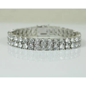White Gold Finish Created Diamond Round Cut Double Row Classic Tennis Bracelet - Picture 1 of 7
