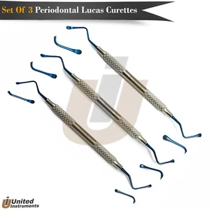 4 piezas de curetas óseas dentales Lucas extracción periodontal puntas azules titanio - Imagen 1 de 3
