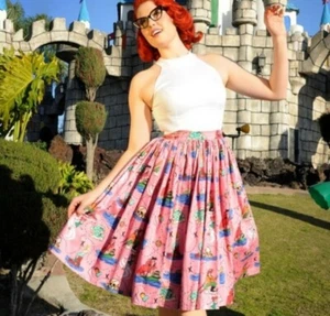 Pinup Couture Pink Jenny Skirt Neverland Print - XS EUC Worn Twice  - Picture 1 of 9