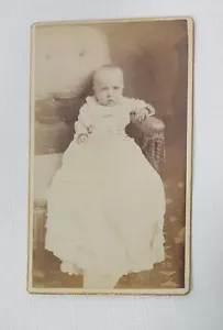 Cabinet Card Baby in Long Christening Gown in Elaborately Upholstered Chair - Picture 1 of 2
