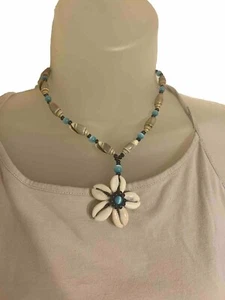 Teal Turquoise Fashion Jewelry Sea Beaded Conch Shell Island Short Necklace Blue - Picture 1 of 3