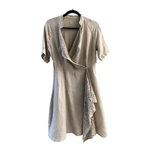 Vestido camisero envolvente 120% lino lino talla 42 US S pequeño 6 ojales bordado $410 - Imagen 1 de 19