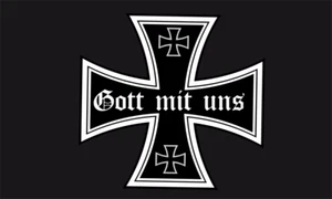 Flagge 90 x 150cm Pin Aufnäher Set Eisernes Kreuz - Gott mit uns - Picture 1 of 3