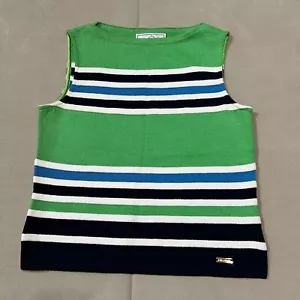 ST JOHN Sport Marie grigio donna piccola miscela lana vintage verde serbatoio multi righe - Foto 1 di 11