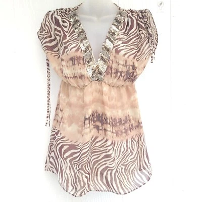 Cubrimiento de natación semi transparente con cuentas profundas con estampado de animales caché vintage talla pequeña Foto 1 de 4