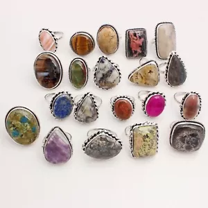 Anillo de ágata y mezcla de joyas de piedras preciosas hecho a mano 20 piezas al por mayor lote de anillo mezcla tamaño - Imagen 1 de 5