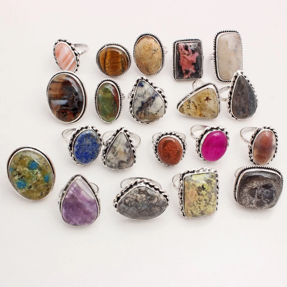 Achat, Und Mix Edelstein Schmuck Handmade 20 Stück Ring Großhandel Lot Ringgröße - Bild 1 von 4