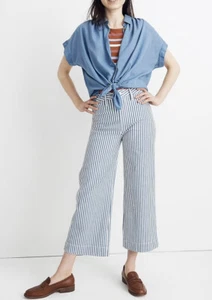 NWT Madewell Emmett Wide-Leg Crop Pants in Herringbone Railroad Stripe Size 36P - Picture 1 of 11