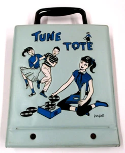 PONYTAIL Lt Blue Two Handled TUNE TOTE 45 RPM SLEEVE HOLDER CASE with 14 Records - Picture 1 of 11