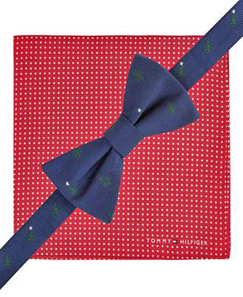 Tommy Hilfiger NUEVO Azul Delgado Vacaciones Para Hombre Pre-Atado Pajarita Seda $59 A3490 Foto 1 de 1