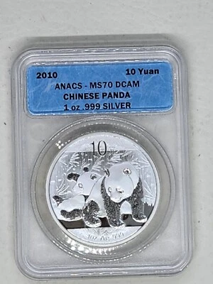 2010 ANACS - MS70 DCAM Chinese Panda Uncirculated 1oz Silver 10 Yuan - Image 1 of 4