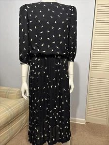 VTG Leslie Fay  Dress Black Off-White Triangle Pattern 3/4 length sleeves Sz 6 - Picture 1 of 13