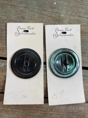 Vintage NOS Ocean Pearl By Schwanda Buttons (2) Forest Green 1-7/16 (1-1/2”) - Image 1 of 3