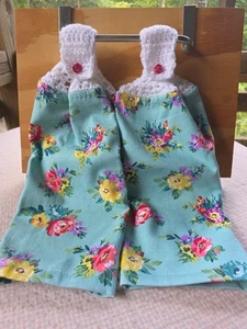 Grannys Flowers~Set of 2 hanging kitchen towels w/crochet tops Pioneer Woman - Picture 1 of 5