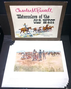 1958 Western art portfolio CHARLES M RUSSELL Watercolors of Old West PENN PRINTS - Picture 1 of 8
