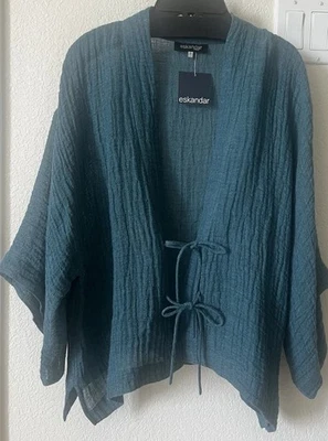 NWT Eskandar Crinkle Linen Dardkturquoise Shanghai Jacket Sz 0 Rtl $850 - Image 1 of 4