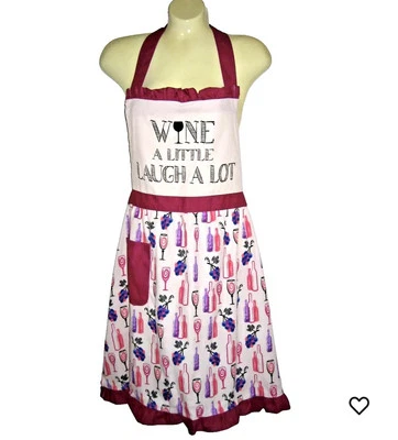 Enjoy your wine w/"Wine a little laugh a lot" apron + wine glasses Grapes OSFM - Image 1 of 4