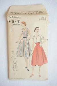 1952 Vintage Vogue 7626 DRESS & BOLERO Size 12 Bust 30/Hip 33--Complete - Picture 1 of 2