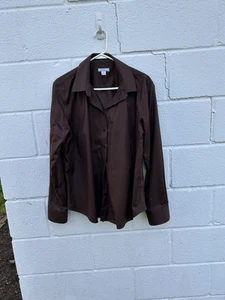 Lady Hathaway L/S Brown Button Up Cotton Blend Blouse Size XL Collared Career - Picture 1 of 6