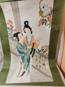 Chinese Scroll Figural Asian Ladies Original Painting Home Decoration Signed Art - Picture 1 of 13