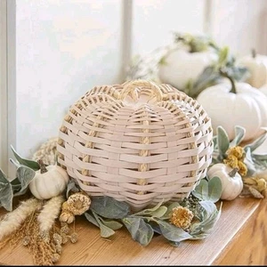 Longaberger Dresden & Company Medium White Woven Pumpkin Basket+Protector AUTUMN - Picture 1 of 6