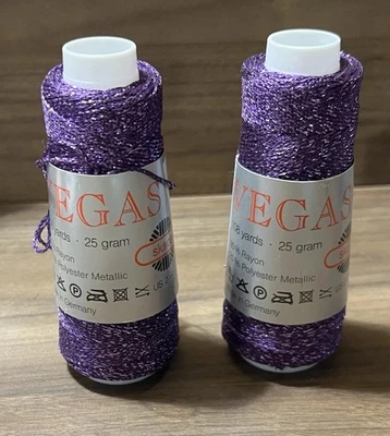 Skacel VEGAS Yarn PURPLE #08 Rayon Polyester 25GR / 108yds Set of 2 - Изображение 1 из 4
