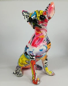 Creative Graffiti Art Sitting Chihuahua Statue. Simply Beautiful. 9.5" Tall. - Picture 1 of 9